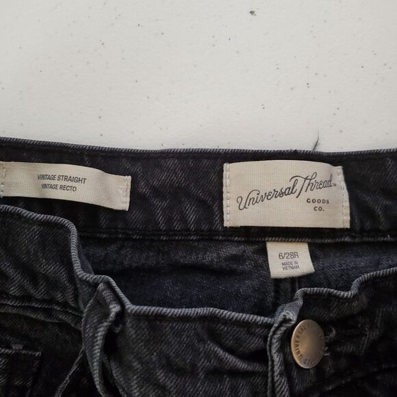 UNIVERSAL Thread 6 Vintage Straight Black Denim‎ Jeans Distressed - Picture 4 of 9
